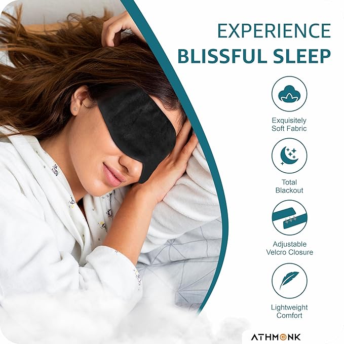Athmonk Luxury Velvet Extra-Wide Sleeping Eye Mask Blind Fold - Velcro Strap